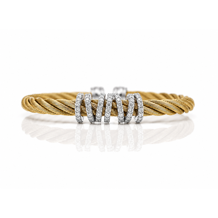 ALOR 14k White Gold and Yellow Stainless Steel Halo 5mm Diamond Cuff