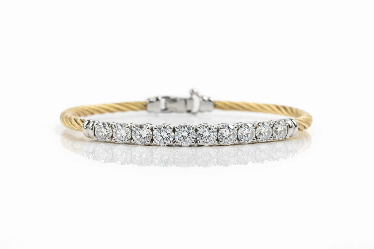 ALOR 14k White Gold and Yellow Stainless Steel Lab-Grown Diamond Bangle