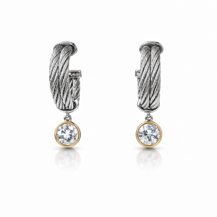 ALOR 14k Yellow Gold and Grey Stainless Steel Lab-Grown Diamond Earrings