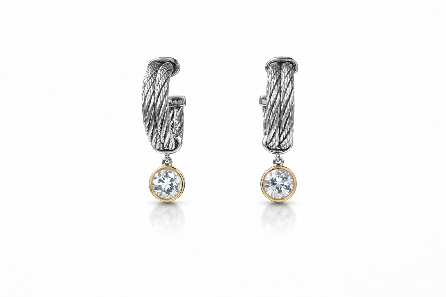 ALOR 14k Yellow Gold and Grey Stainless Steel Lab-Grown Diamond Earrings