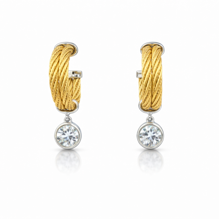 ALOR 14k Yellow Gold and Yellow Stainless Steel Lab-Grown Diamond Earrings