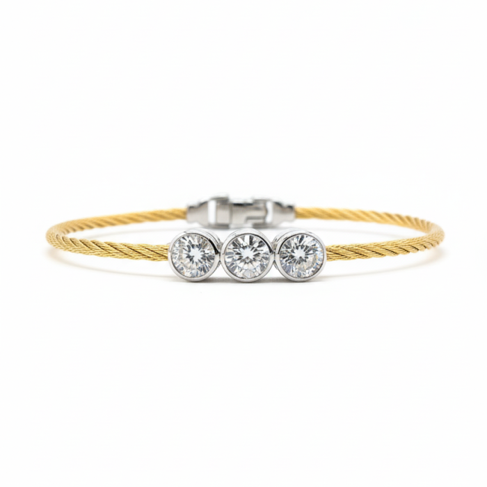 ALOR Day Diamonds 14k White Gold and Yellow Stainless Steel Lab-Grown Diamond 3-Stone Bangle