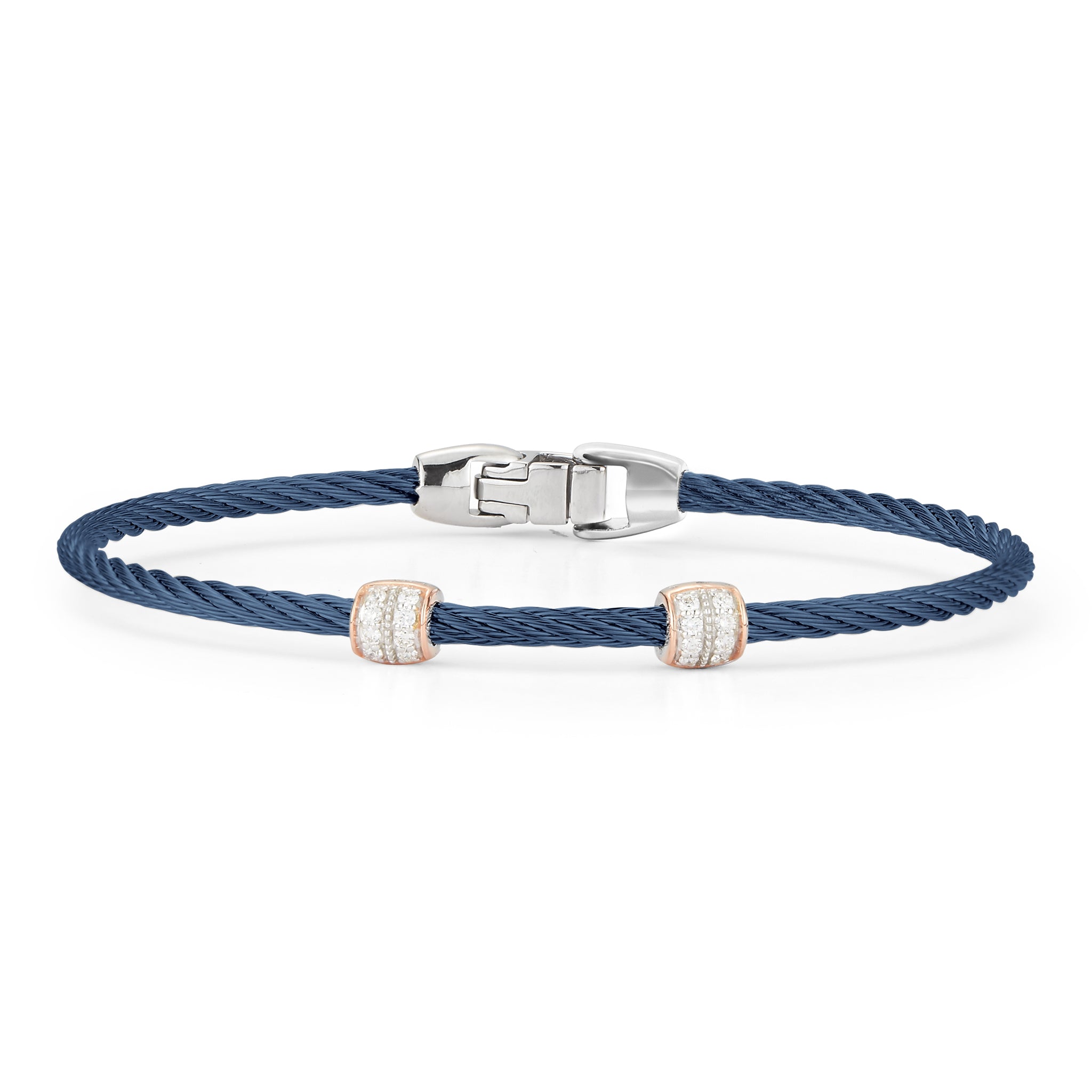ALOR Double Barrel Stackable Stainless Steel and 18k Rose Gold Diamond Bracelet