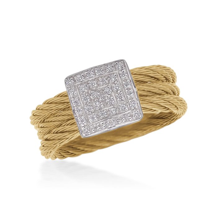 ALOR Stainless Steel and 14k White Gold Diamond Square Station Ring in Yellow