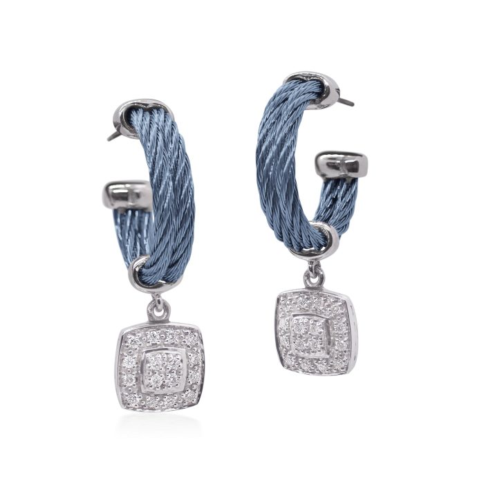 ALOR Stainless Steel and 14k White Gold Earrings in Caribbean Blue