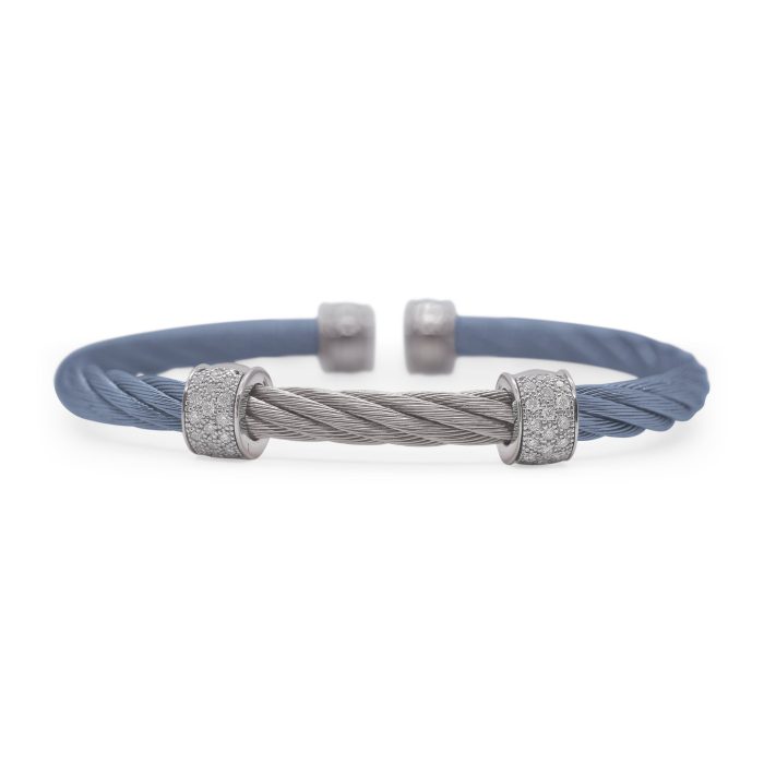 ALOR Stainless Steel and 18k White Gold Double Barrel Bangle