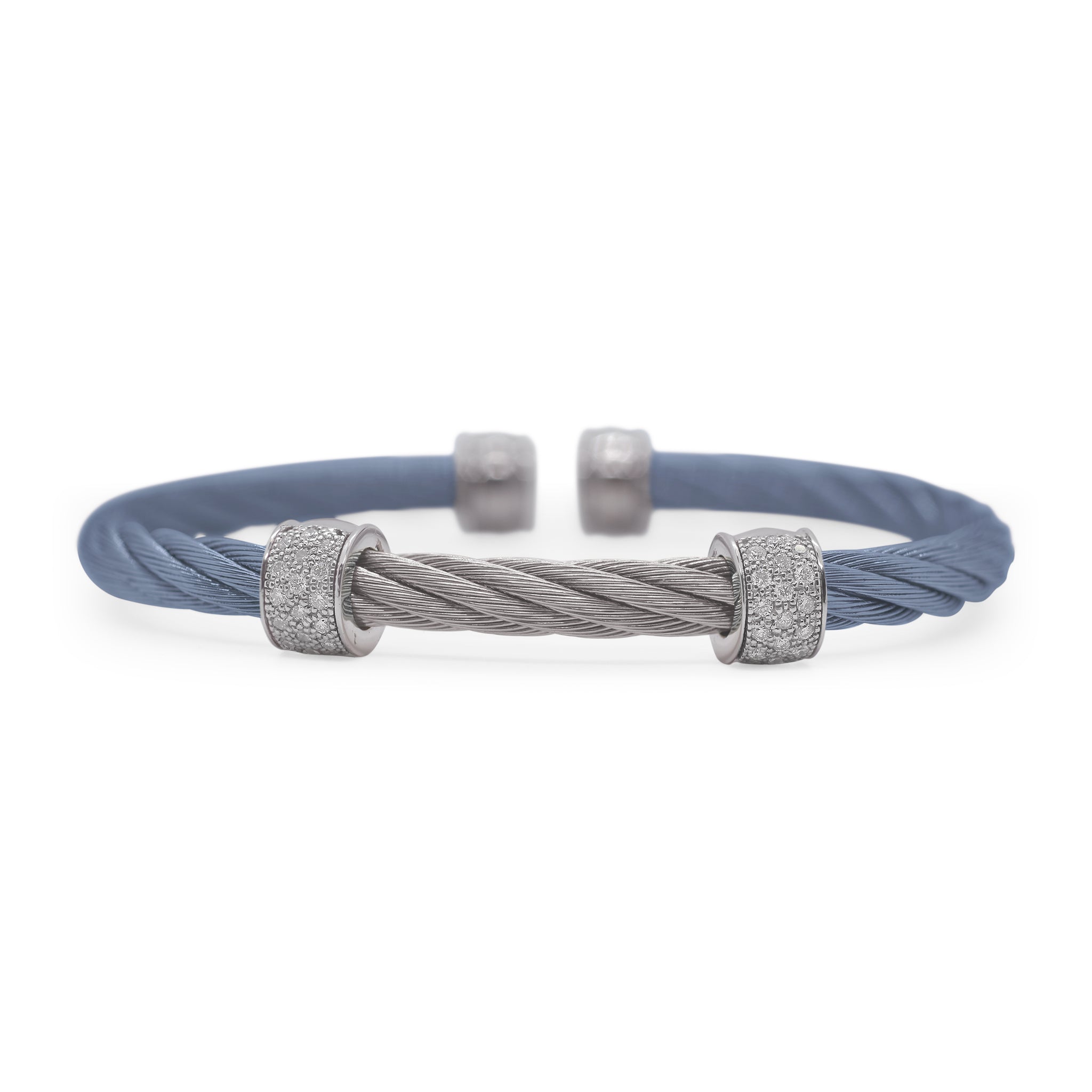ALOR Stainless Steel and 18k White Gold Double Barrel Bangle