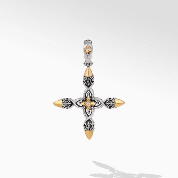 Konstantino Sterling Silver and 18k Yellow Gold Diamond Cross Pendant