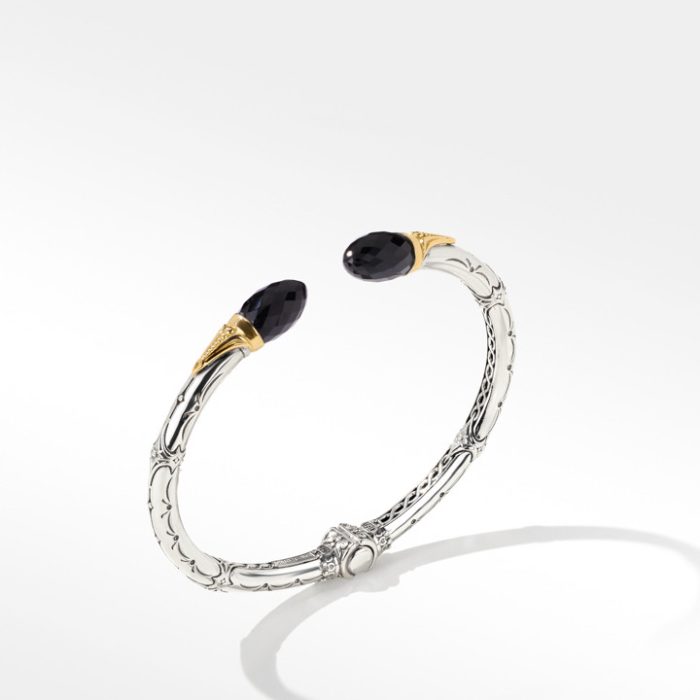 Konstantino Anthos Sterling Silver and 18k Yellow Gold Black Onyx Dagger Hinge Bracelet