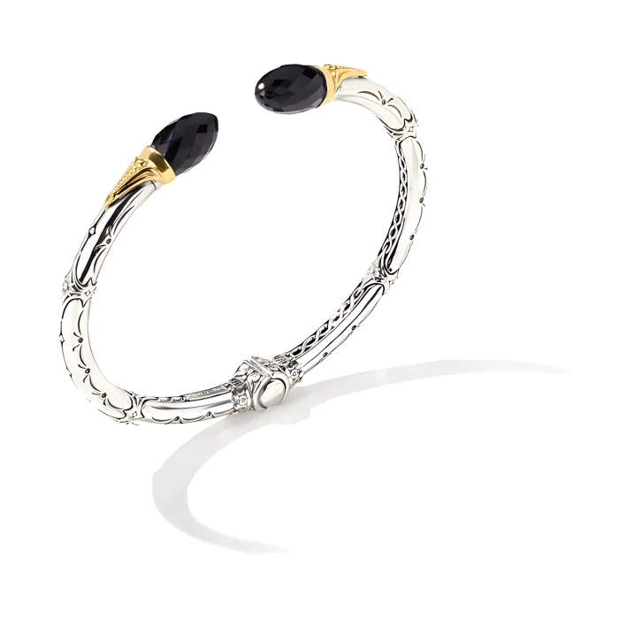 Konstantino Anthos Sterling Silver and 18k Yellow Gold Black Onyx Dagger Hinge Bracelet