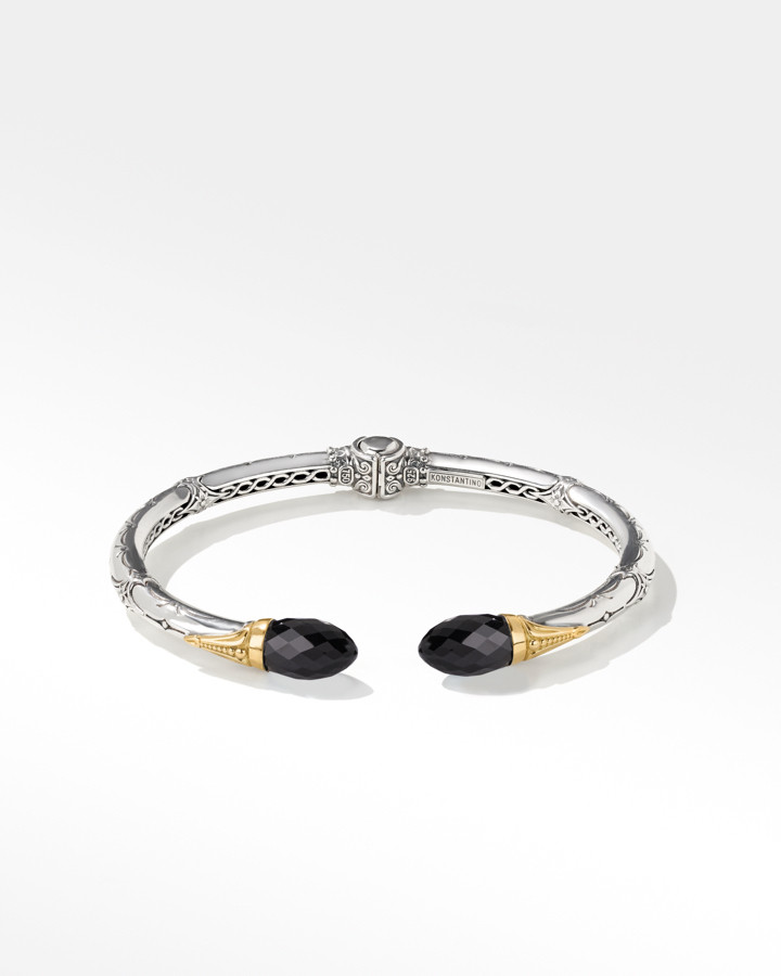 Konstantino Anthos Sterling Silver and 18k Yellow Gold Black Onyx Dagger Hinge Bracelet