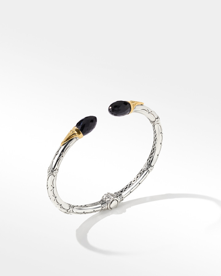 Konstantino Anthos Sterling Silver and 18k Yellow Gold Black Onyx Dagger Hinge Bracelet