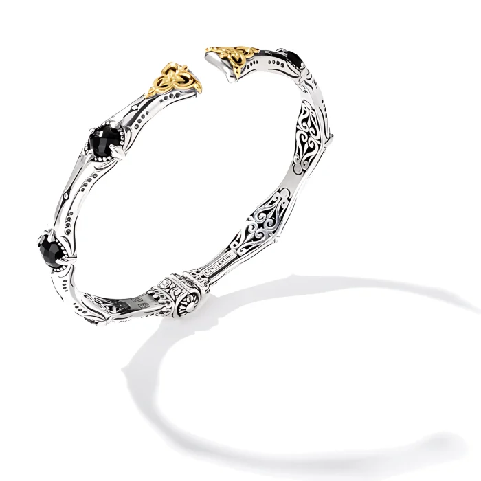 Konstantino Sterling Silver and 18k Yellow Gold Black Onyx Bracelet