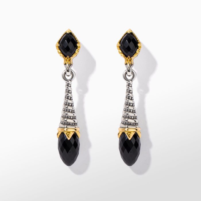 Konstantino Anthos Sterling Silver and 18k Yellow Gold Black Onyx Eon Drop Earrings