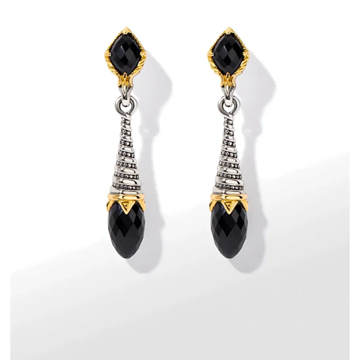Konstantino Anthos Sterling Silver and 18k Yellow Gold Black Onyx Eon Drop Earrings