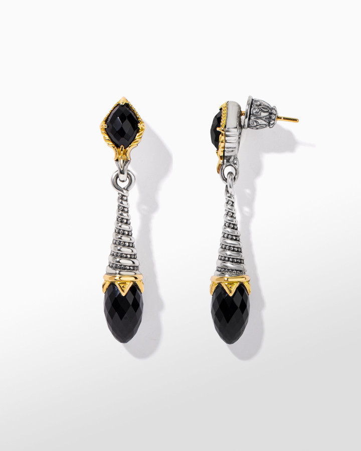 Konstantino Anthos Sterling Silver and 18k Yellow Gold Black Onyx Eon Drop Earrings