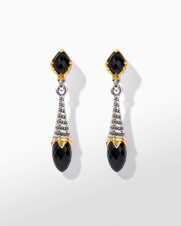 Konstantino Anthos Sterling Silver and 18k Yellow Gold Black Onyx Eon Drop Earrings