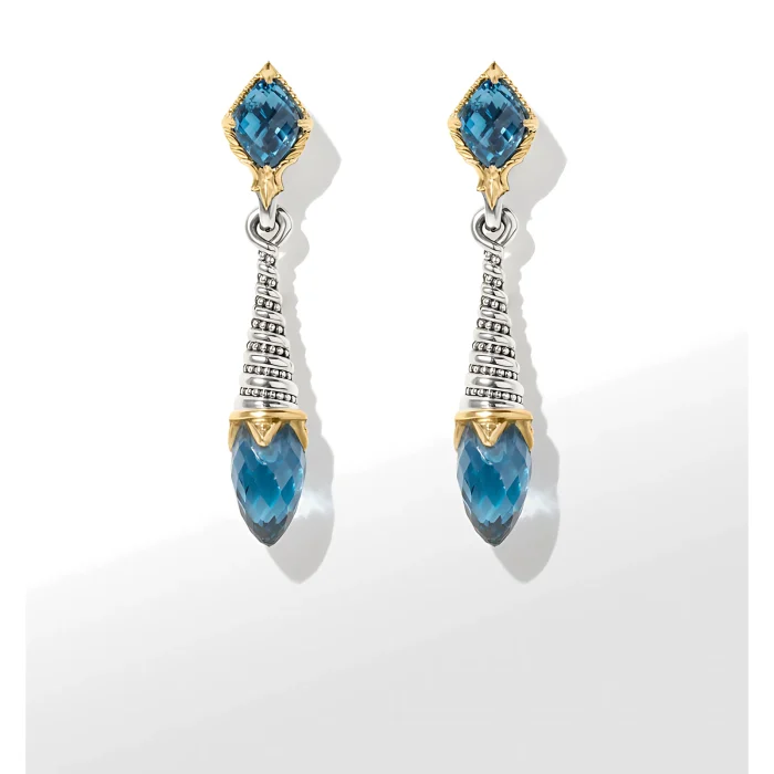 Konstantino Anthos Sterling Silver and 18k Yellow Gold Blue Spinel Eon Drop Earrings