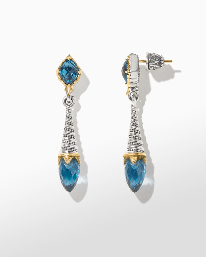 Konstantino Anthos Sterling Silver and 18k Yellow Gold Blue Spinel Eon Drop Earrings