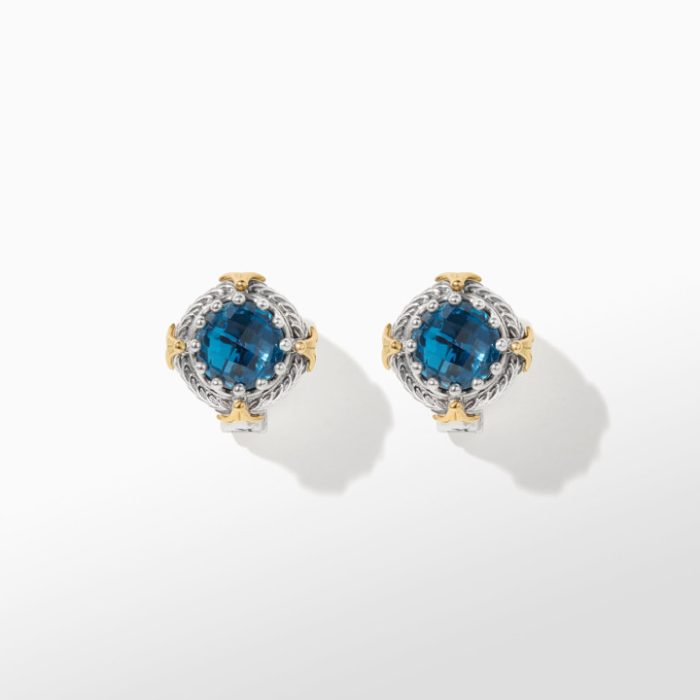 Konstantino Sterling Silver and 18k Yellow Gold Blue Spinel Earrings