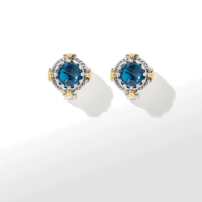 Konstantino Sterling Silver and 18k Yellow Gold Blue Spinel Earrings