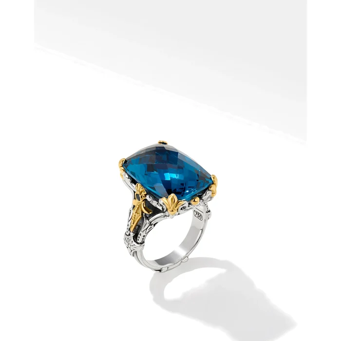 Konstantino Sterling Silver and 18k Yellow Gold Blue Spinel and London Blue Topaz Ring