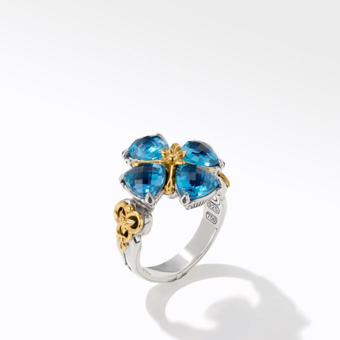 Konstantino Anthos Sterling Silver and 18k Yellow Gold Blue Spinel Flower Ring