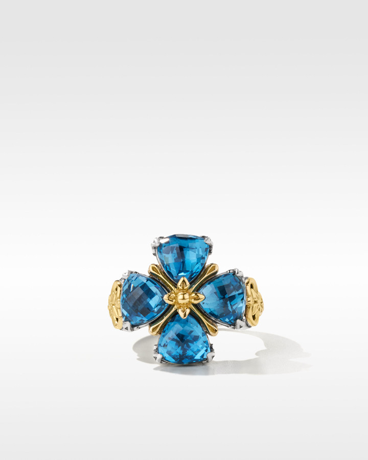 Konstantino Anthos Sterling Silver and 18k Yellow Gold Blue Spinel Flower Ring
