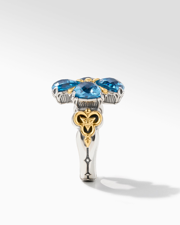 Konstantino Anthos Sterling Silver and 18k Yellow Gold Blue Spinel Flower Ring