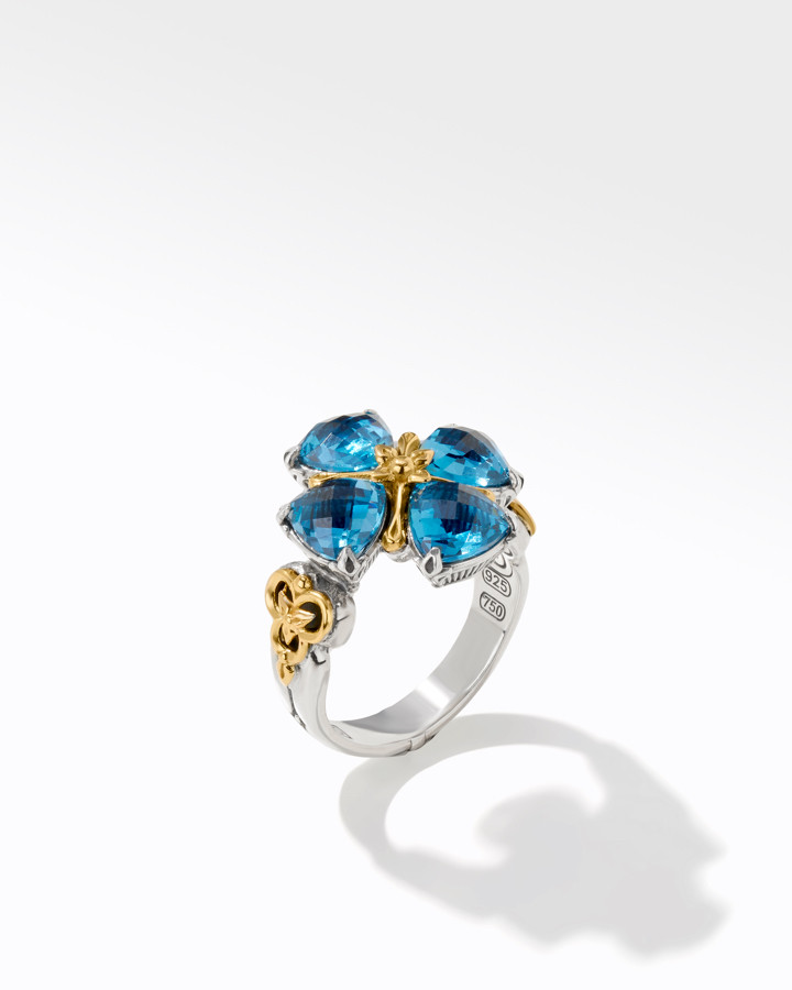 Konstantino Anthos Sterling Silver and 18k Yellow Gold Blue Spinel Flower Ring