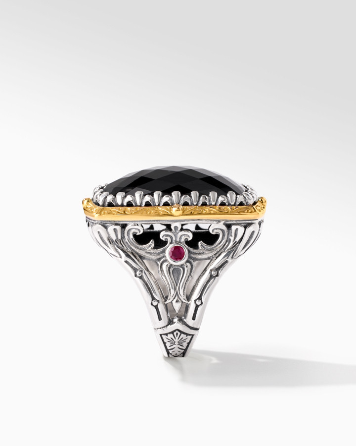 Konstantino Sterling Silver and 18k Yellow Gold Black Onyx and Ruby Ring