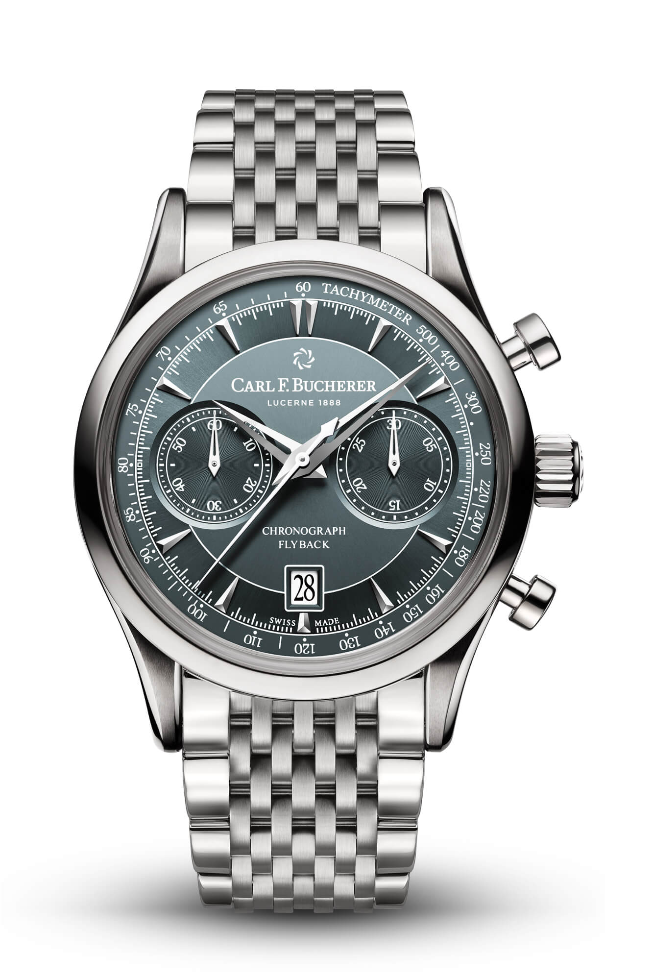 Carl F. Bucherer Manero Flyback 43mm Bluish-Grey Dial on Steel Bracelet
