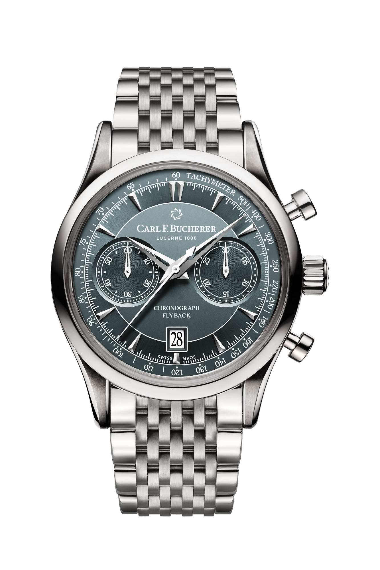 Carl F. Bucherer Manero Flyback 43mm Bluish-Grey Dial on Steel Bracelet