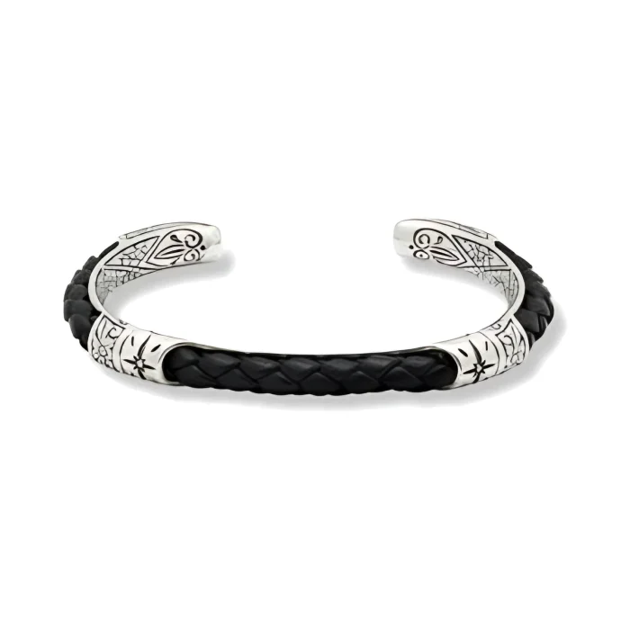 Konstantino Sterling Silver and Black Leather Bracelet