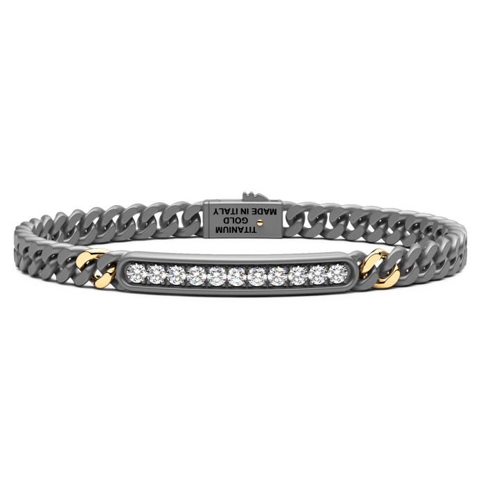 Zancan Eternity Titanium 18k Yellow Gold and Titanium Diamond Cuban Link Bracelet