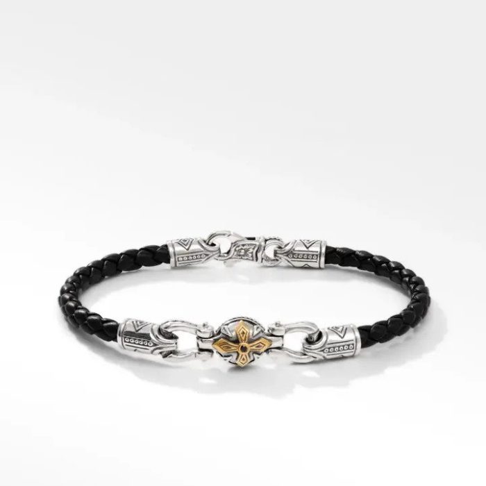 Konstantino Bronze and Black Leather Bracelet