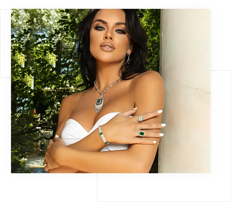 Emerald and diamond pendant, bracelet and rings