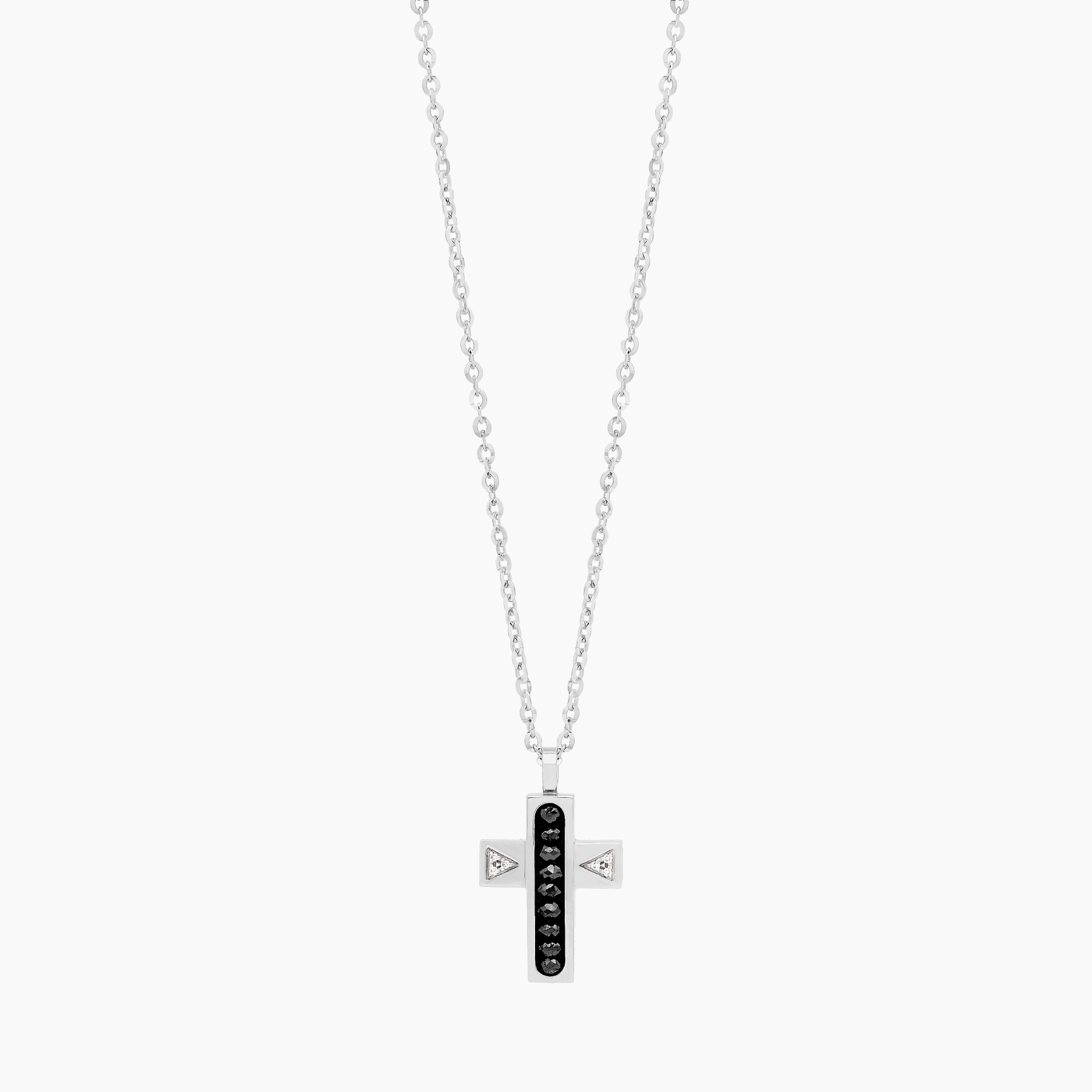 Zancan 18k White Gold Diamond Cross with Black Spheres