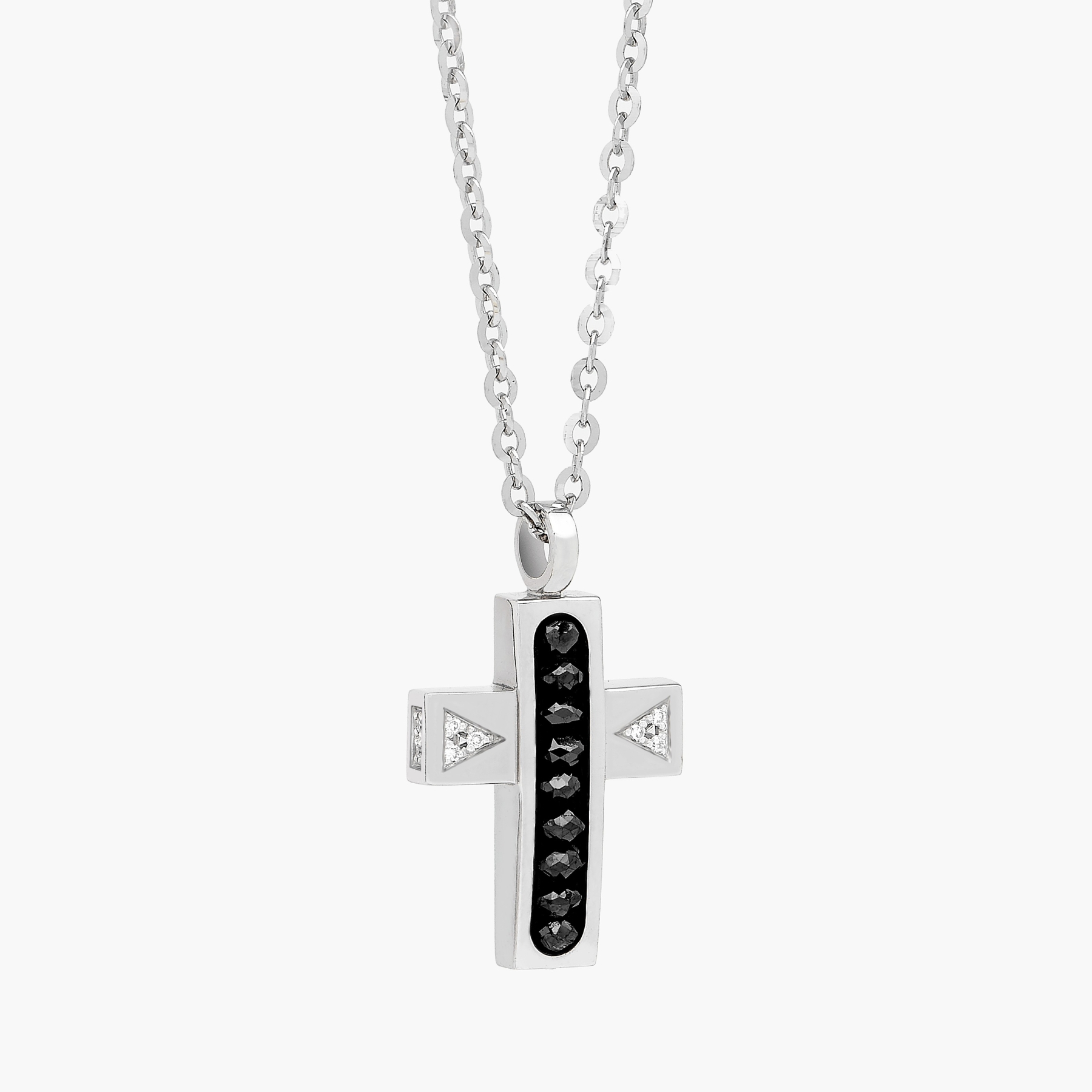 Zancan 18k White Gold Diamond Cross with Black Spheres