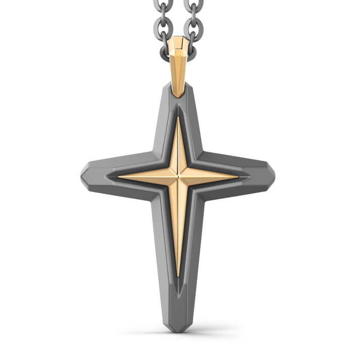 Zancan Eternity Titanium 18k Yellow Gold and Titanium Cross Necklace