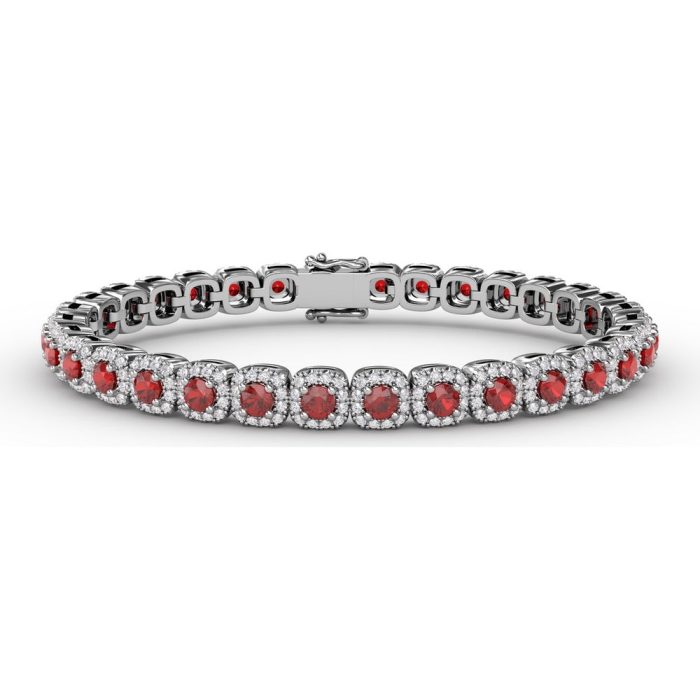 Fana White Gold Cushion-Cut Ruby and Diamond Halo Bracelet