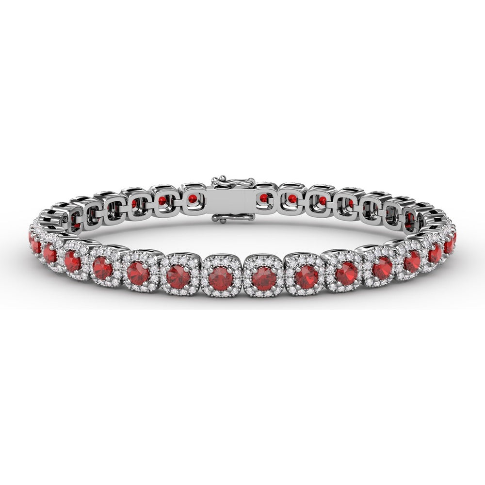 Fana White Gold Cushion-Cut Ruby and Diamond Halo Bracelet