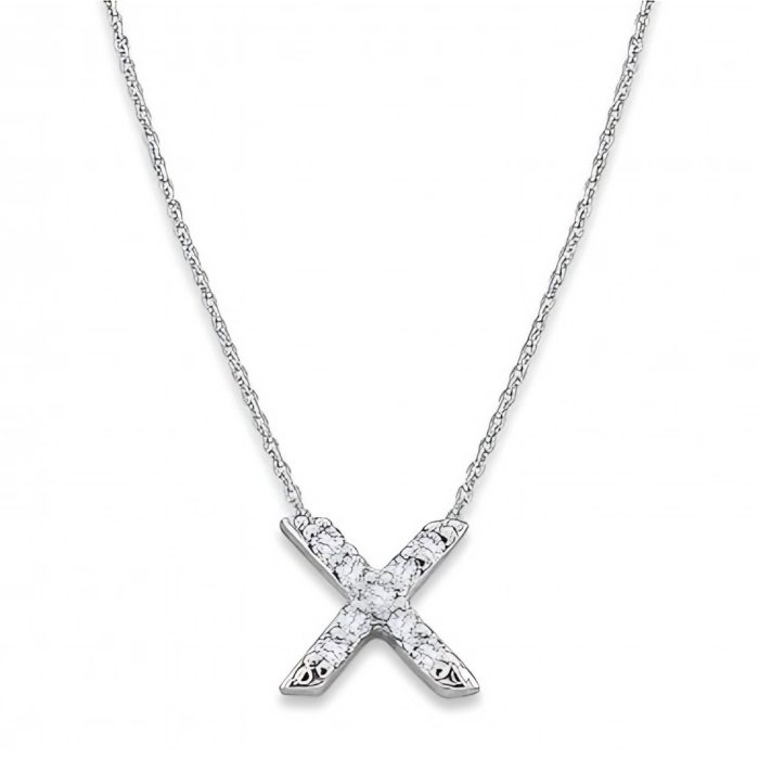 Diamond Baby Typewriter Initial "x" Necklace in 14k White Gold