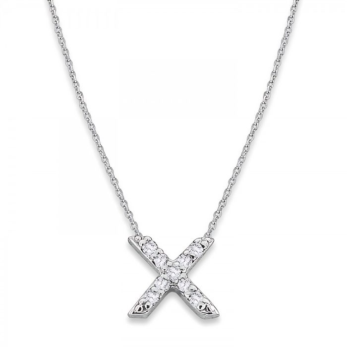 Diamond Baby Typewriter Initial "x" Necklace in 14k White Gold