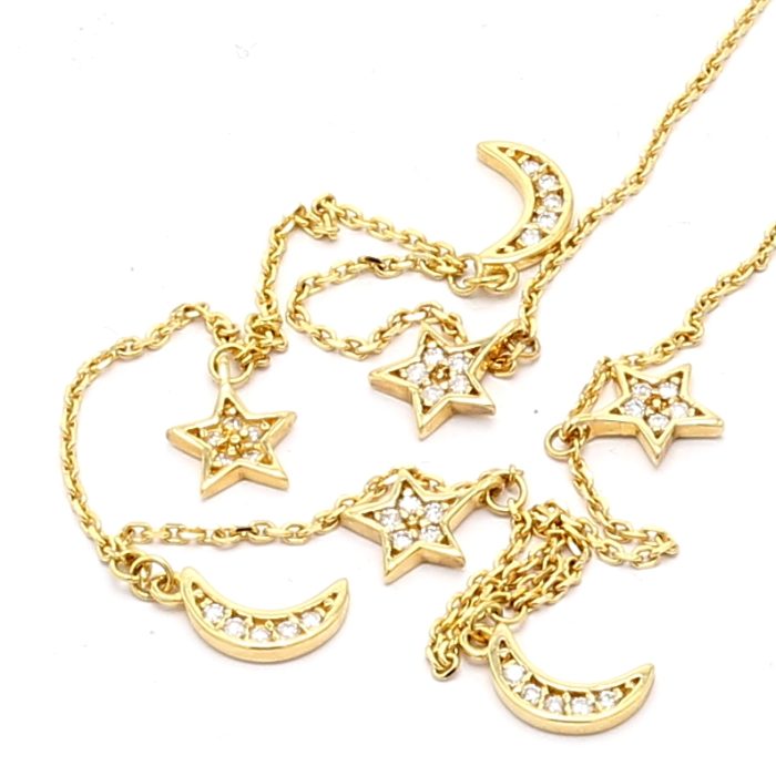 Diamond Moon and Stars Necklace, 0.20 ct tw
