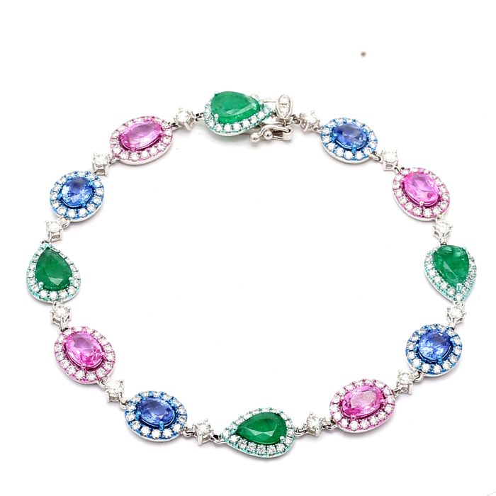 Emerald, Pink Sapphire, Blue Sapphire and Diamond Bracelet, 2.00 ct tw