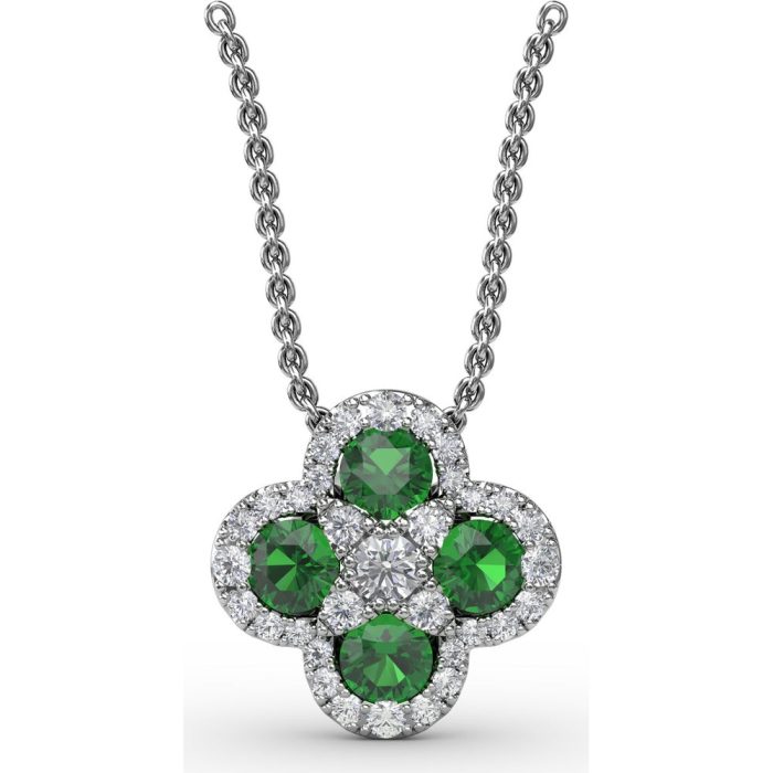 Fana 14k White Gold Emerald and Diamond Pendant