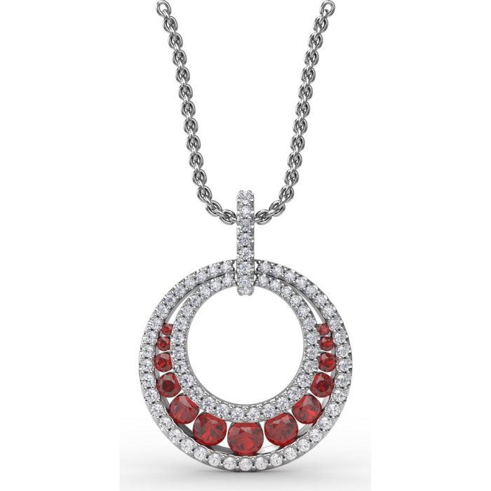 Fana 14k White Gold Ruby and Diamond Pendant Necklace
