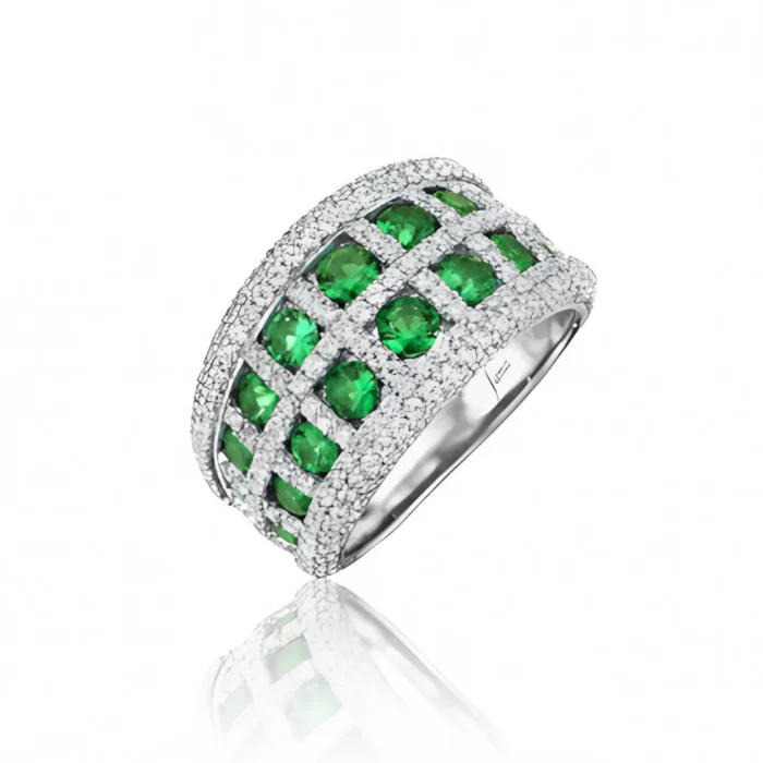 Fana Windows to the Heart Emerald and Diamond Double Row Ring