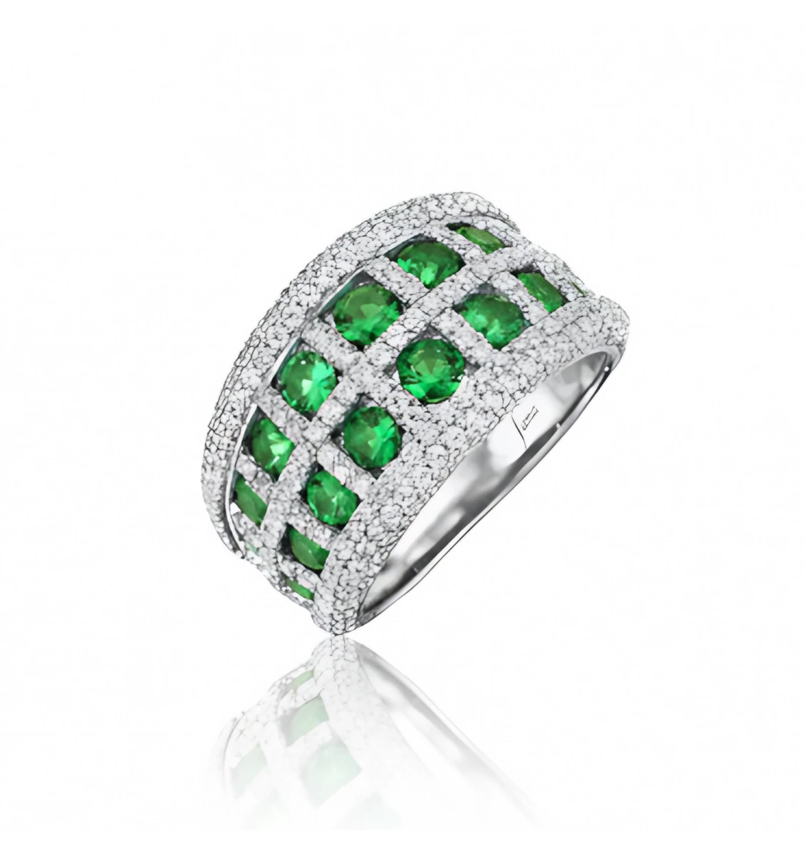 Fana Windows to the Heart Emerald and Diamond Double Row Ring